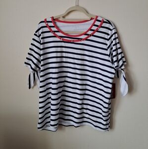 Bon Worth Womens Navy And White Striped Shirt Size LP New With Tags